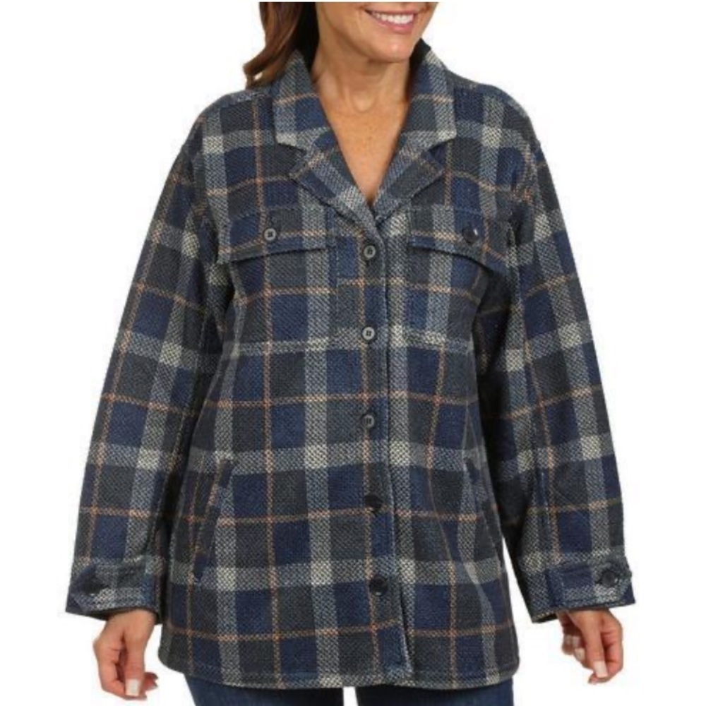Liverpool Los Angeles NWT Womens Blue Plaid Long Sleeve Shacket Medium Jacket